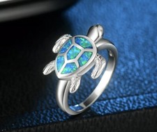 New size 7, Blue Fire Opal Turtle Ring Sterling Silver 925 SP Gift Box   USA