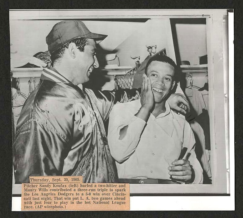 Sandy Koufax & Maury Wills LA Dodgers 2-Hit Shutout 9/30