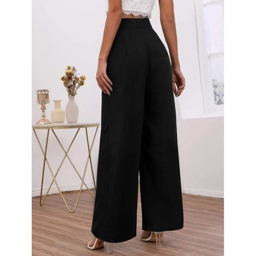 NEW SHEIN Frenchy High Waist Fold Pleated Wide Leg Pants Color Black Size L - Picture 2 of 7