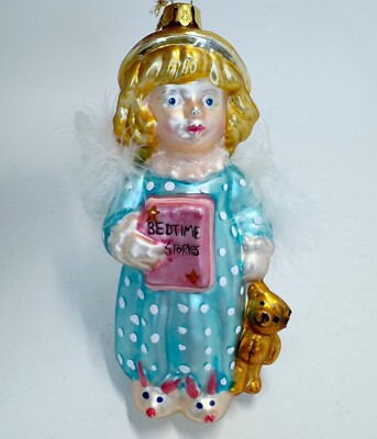Angels Like Me Brass Key Hand Blown Glass Ornament Vintage Bedtime Stories