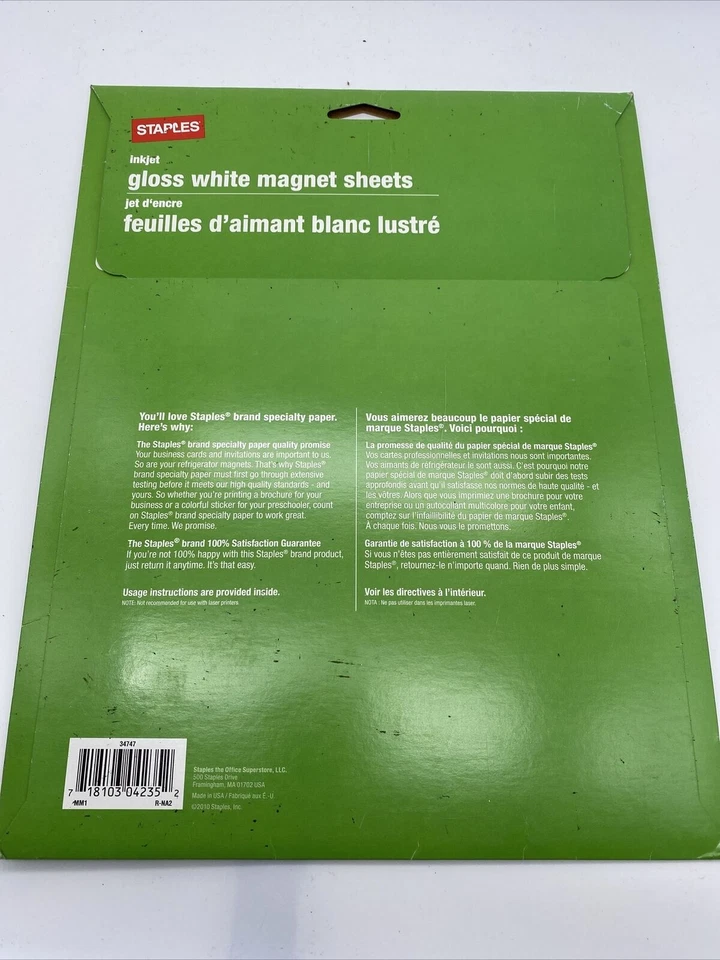 NUEVO Grapas 4 Hojas PAPEL IMÁN DE INYECCIÓN DE TINTA BLANCO BRILLANTE 8,5'x 11' 216mm x 279mm Foto 4 de 4