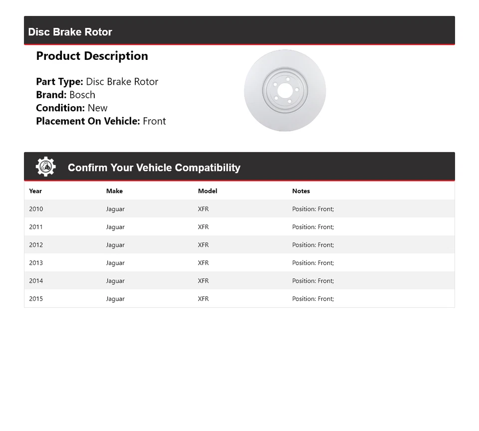 Rotor de freno de disco delantero QuietCast Bosch 2010-2015 Jaguar XFR 2011 2012 2013 Foto 2 de 4
