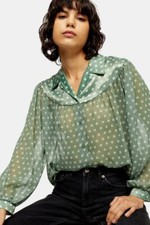 NWT TOPSHOP Dot Sheer Balloon Sleeve Blouse US 2 55