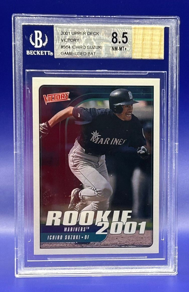 Ichiro Suzuki Rookie Near Mint BGS 8.5 2001 UD Victory Card with Game Used Bat