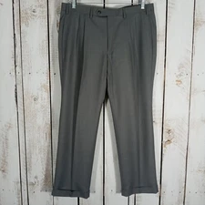 L-RL Dress Pants Mens 38x29 Grey Pleated Front Straight Classic Cuffed Trousers