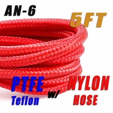 -6 AN AN6 5/16" Braided Red Nylon PTFE E85 Ethanol Fuel Line Hose (5FT)+-PL