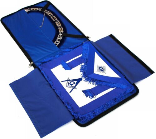 Masonic Blue Lodge Master Mason COLLAR Plus APRON and BAG CASE Package - Afbeelding 1 van 7