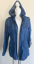 Chocolate Usa Jacket Hooded Full Zip Utility Blue Chambray Women’s Size M