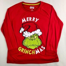 Dr Seuss The Grinch Mens Shirt Medium Red Graphic Print Long Sleeve Polyester