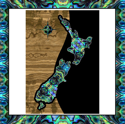 A3 Size Nz Map Paua And Wood Look Rolled Canvas Print Kiwi Maori Aotearoa Ebay