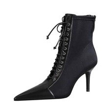 Women Club Ankle Boots Lace Up Pointed Toe Party High Heels Hollow Out Zip Shoes