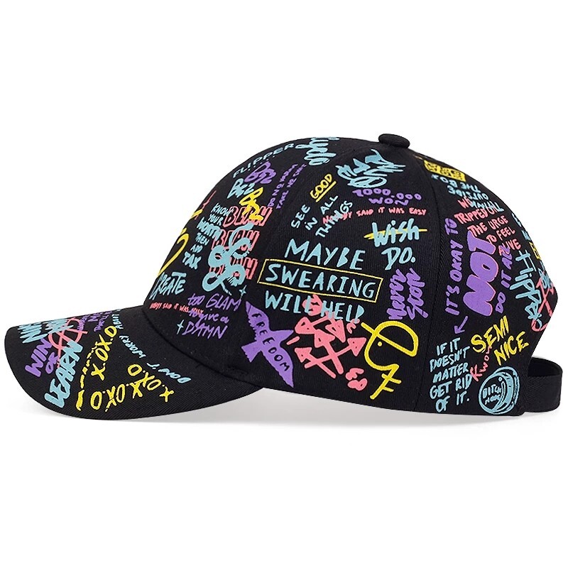 Unisex Black Graffit Snapback Hat Hip Hop Style Colorful Adjustable Baseball Cap Amazon.com: ROSIHODE Fashion Graffiti Doodle Baseball Cap  main image 4