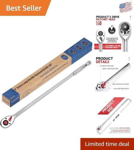 Durable 1/2'' Drive Socket Wrench with 72-Tooth Cr-Mo Head, Polished Finish