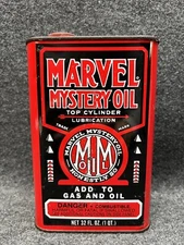 Vintage Marvel Mystery Oil 32 oz Empty Can No. 013 gas oil advertising tin D