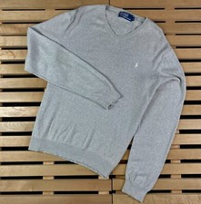 Mens Sweater Jumper Long Sleeve Polo by Ralph Lauren Vintage Size M Gray
