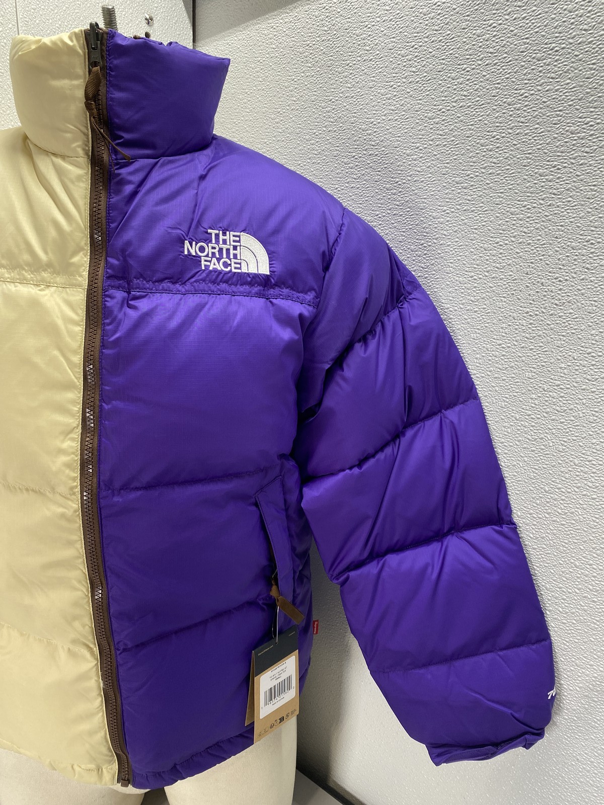 The North Face x Supreme Mens Split Nuptse Puffy Jacket Size S Gravel, Purple thumbnail 2
