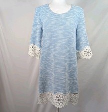 Lime & Chili Dress Medium Soft Blue Textured Lace Trim 3/4 Sleeve Cottagecore 
