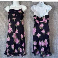 VTG Y2K Fairy Floral Midi Dress Sz 11/12 Babydoll Blue Crinkle Bloomcore Crochet