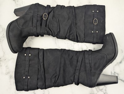Womens 10 Dania Talk Black Faux Leather Heeled Buckle Accent Boots Just Fab