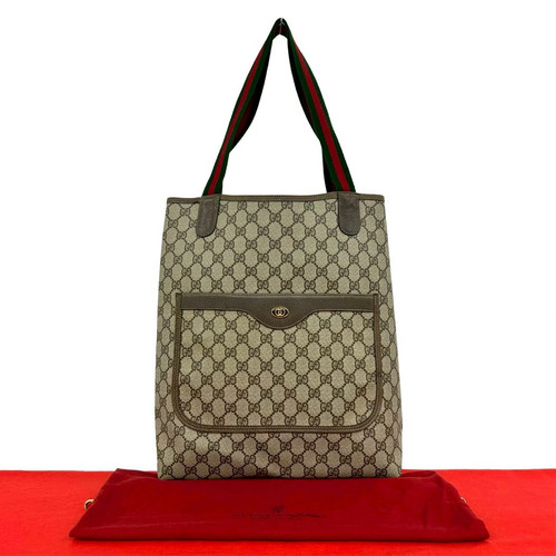 Gucci Vintage Sherry Line GG Leather Handbag Brown Used