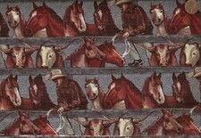 Best of the West blue cowboys fence horses stripe Blank western fabric