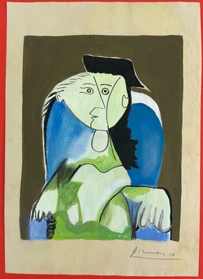 Pablo Picasso (Handmade) Mixed Media on Paper Painting signed and stamped