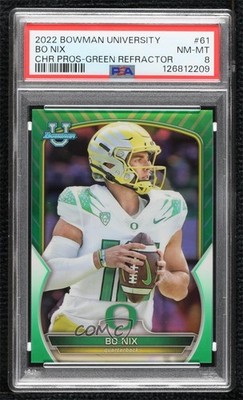 2022 Bowman U Chrome Green Refractor 93/99 Bo Nix #61 PSA 8 0ma6