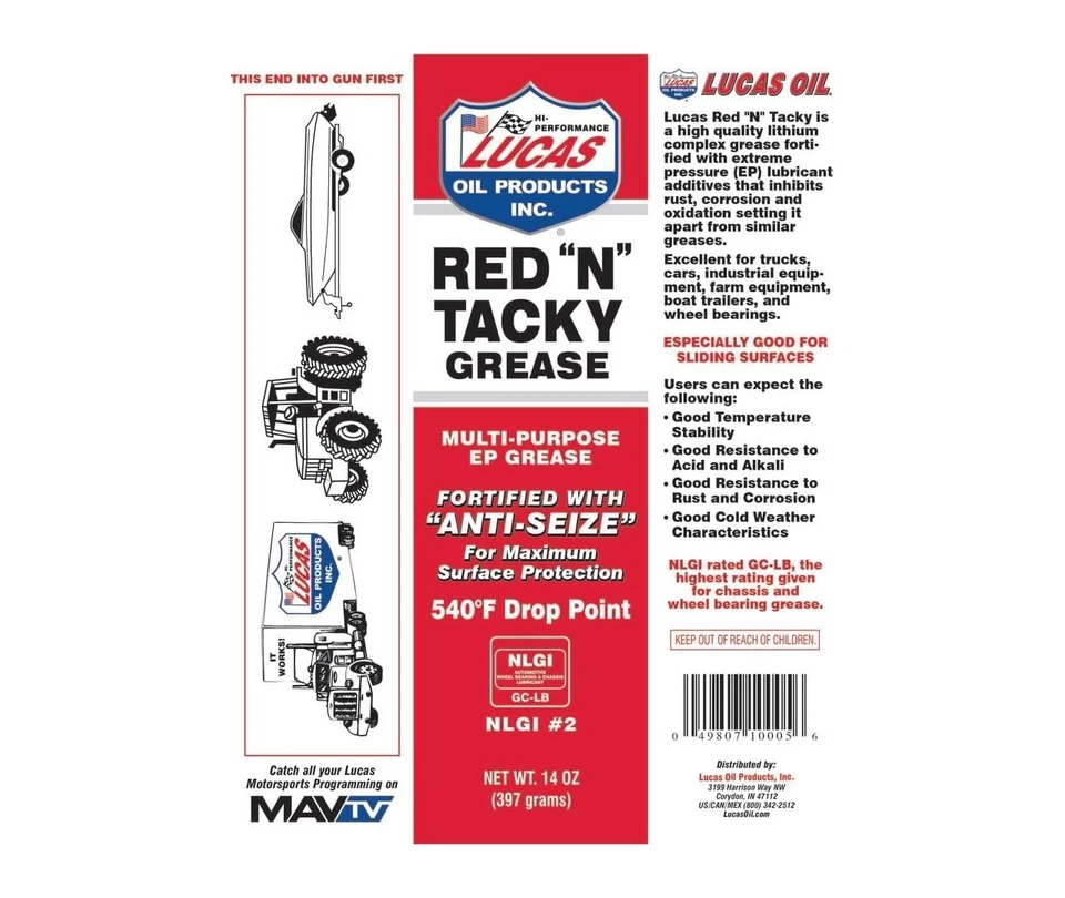 Lucas Oil 10005 Red "N" Tacky Grease, 14 Oz (Pack of 20) - Imagem 2 de 2