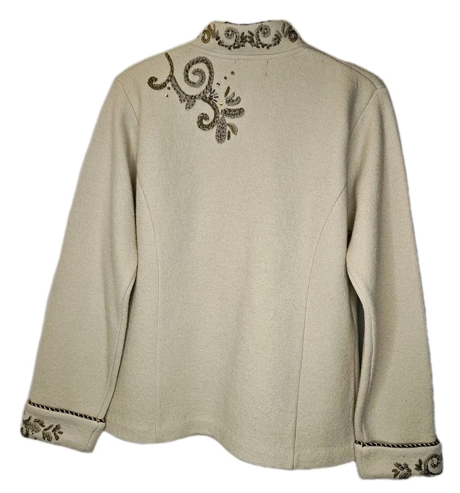 Cárdigan de diseño islandés mediano beige lana hervida adornado cremallera suéter chaqueta   Foto 4 de 4