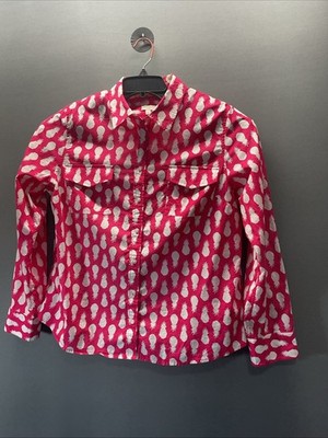 Talbots Shirt Size L Pink Pineapple Button Front Long Sleeve Cotton Preppy