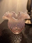 Fenton Vintage Cranberry Hobnail Opalescent Ruffled Vase 4.5"