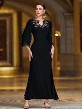 Islamic Women Abaya Rhinestone Long Robes Turkey Kaftan Dubai Cocktail Gown Arab