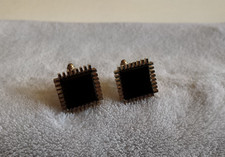 Swank Vintage Square Black Glass Stone Cufflinks Set Gold Tone 90s or earlier