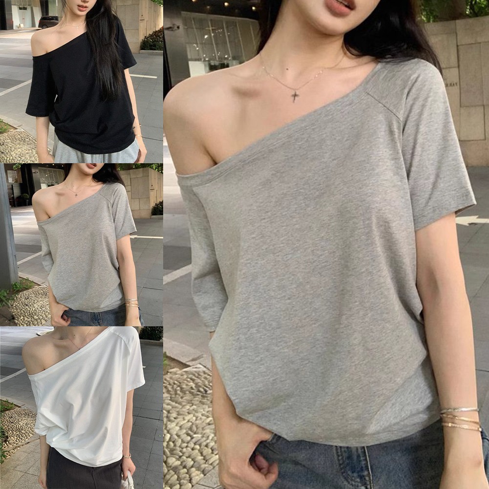 Women Loose Off Shoulder Short Sleeve T Shirts for a Relaxed