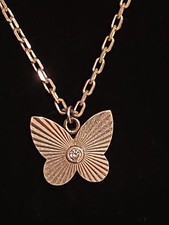 Silver Butterfly Pendant Necklace With Cubic Zirconia Gem 925 Sterling 16in link