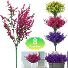8 Bundles Artificial Flowers Plastic Fake Outdoor Plants Faux UV Resistant Decor