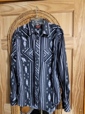 Rock And Roll Denim Brand Aztec Print Long Sleeve Pearl Button Up Shirt L