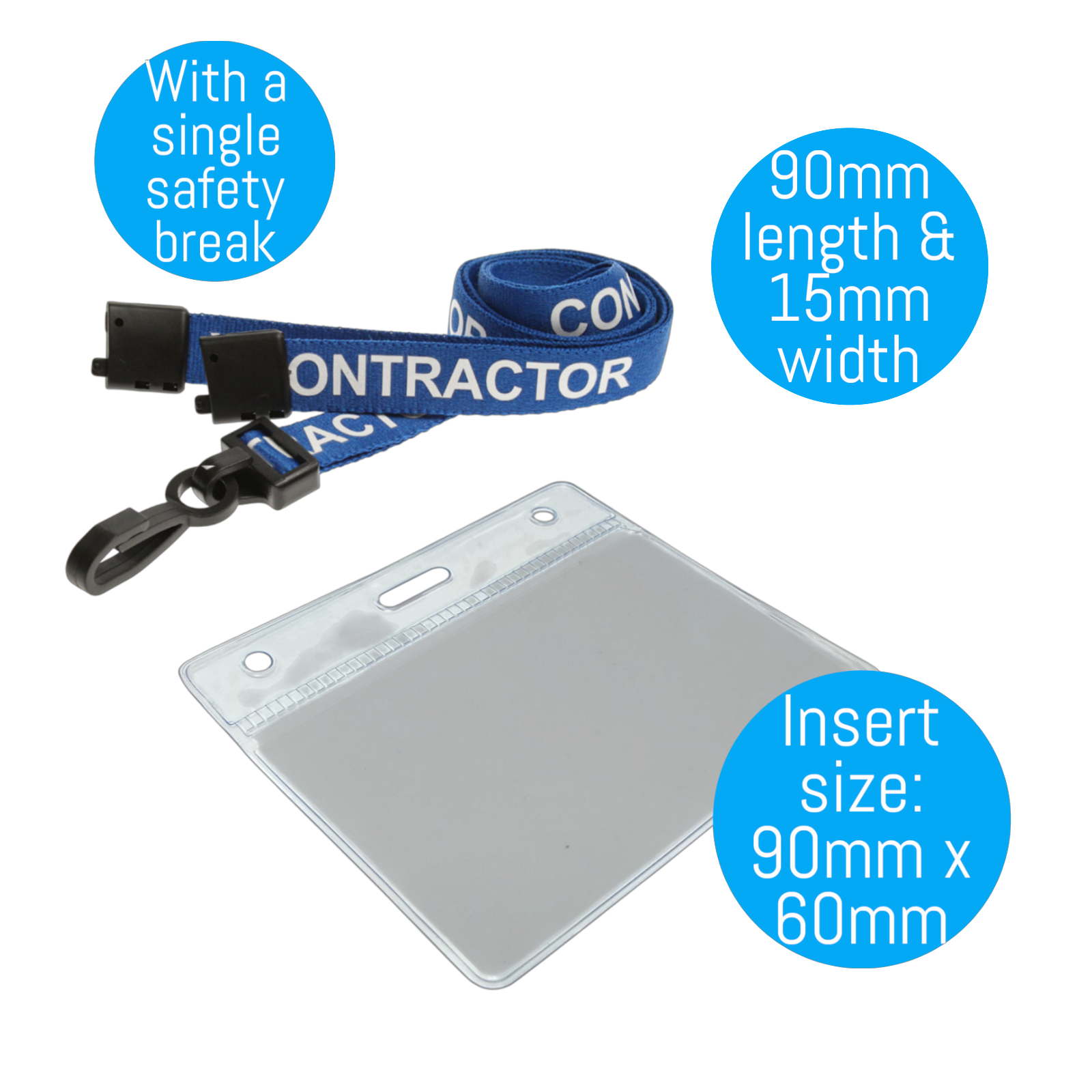 Contractor Neck Strap Lanyard Safety Breakaway & ID Badge Pocket Pouch x 1