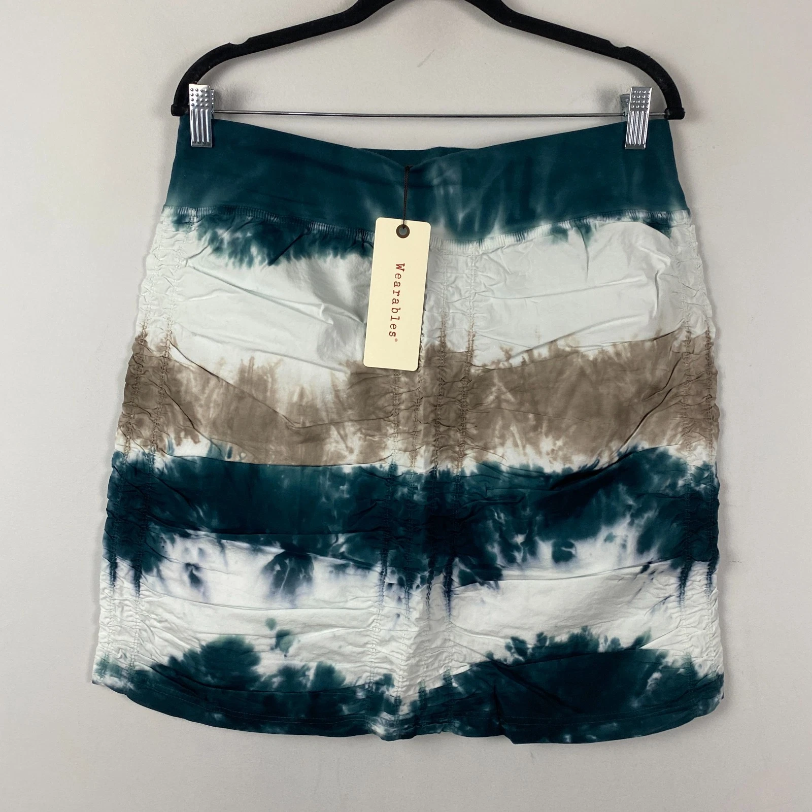 XCVI Wearables Trace Skirt Size XL Teal White Taupe Tie Dye Ruched Pull On