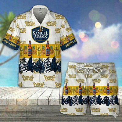 Tropical Pineapple Samuel Adams Beer Hawaiian Shirt Shorts Set Beach Summer