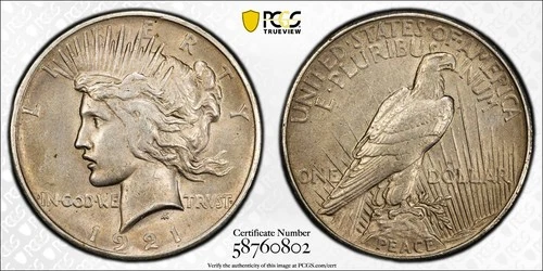 1921 High Relief Peace Dollar PCGS AU55