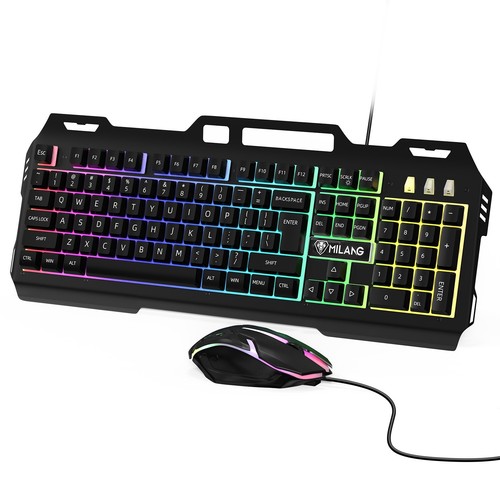 Gaming Keyboard and Mouse Wired Colorful Glowing Mechanical Feel Backlit For PC - Picture 4 of 15