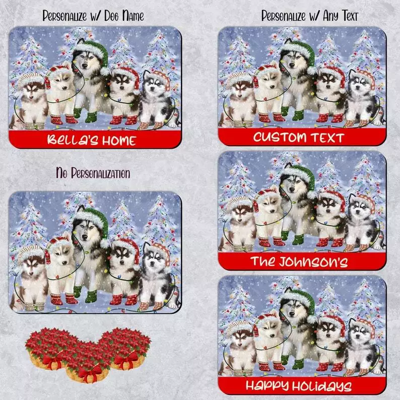 Siberian Husky Dog Floor Mat Personalized Pet Door Mat Valentine Day NWT