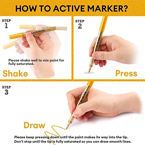 Golden Shine Marker Sparkle Gold Paint Pens for Black Paper Glass Leaf Rock P... eBay