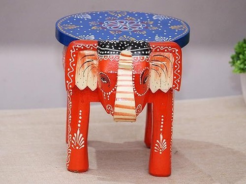 Handcrafted Hand-Painted Colorful Wooden Elephant Stool 22 Centimeters Rose Gold - Picture 18 of 27