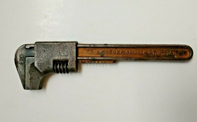 Vintage BHM CORP Bridgeport USA Adjustable Monkey Wrench Steel Ford Type 9 inch