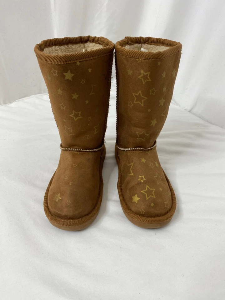 Niñas Talla 10 Botas Airwalk Marrón Con Estrellas Doradas Sherpa Forradas Media Pantorrilla Foto 4 de 4