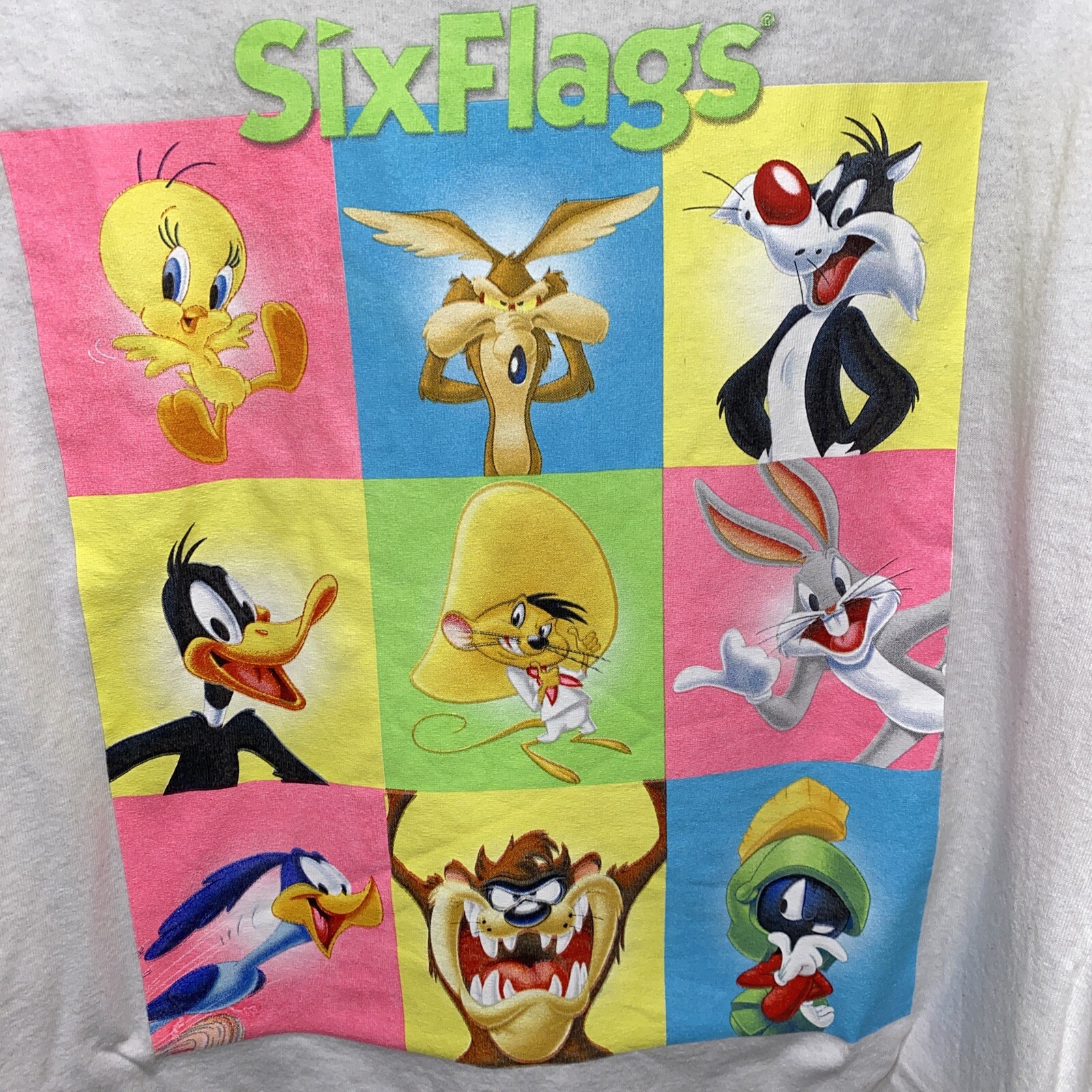 SixFlags LOONEY TUNES Character Print T-Shirt (Women's Size XL) cotton gray type Vintage Second Hand