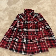 Dressbarn Black & Red Plaid Double Breasted Blazer Wool Blend Size S