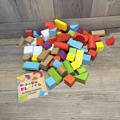 Lot of Chuckle & Roar Colorful Wooden Building Blocks Various Shapes 84 PCs